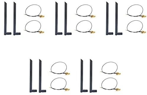 CROIRE 10 x Dual Band 6Dbi RP-SMA trådlös WiFi-antenn + Pigtail MHF4 för WIFI/WLAN-moduler AX200 AC9260 NGFF M.2 trådlöst kort