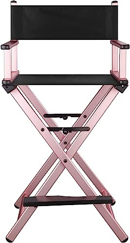 Professionelle Faltbare Direktoren Stuhl - Hoher Make-up-Stuhl für Kunden, Aluminium Tragbarer Regiestuhl für Make-up Artist, Camping Chaise (Pink Rosa)