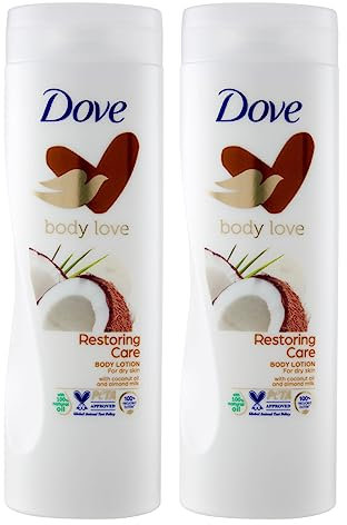 Dove Body Love Restoring Care Crema Corpo Idratante e Nutriente per Pelli Secche con Olio di Cocco e Latte di Mandorla Nutrimento Profondo - 2 Flaconi da 400ml