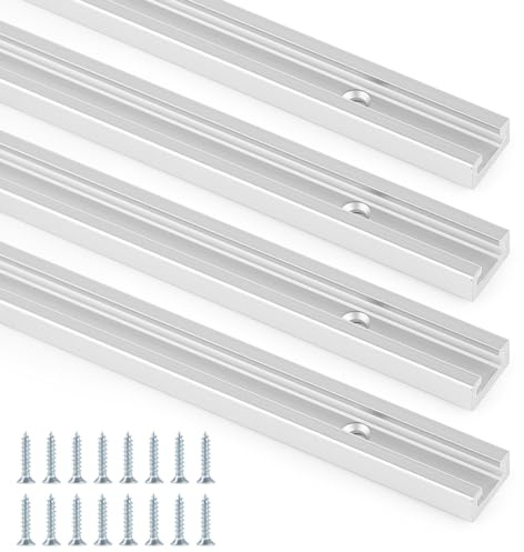 DBREAKS 4pcs T-Track, 400mm T Track Rail en Aluminium, T-Slot pour les Routeurs Fixes de Table de Table du Bois Planches de Plume, avec 6 vis autotaraudeuses(19mm)