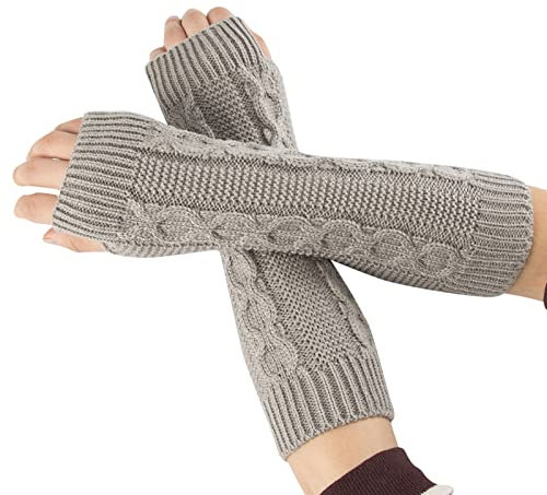 HANXIULIN Damen Strick-Armwärmer Strick Handstulpen Damen Damen Wolle Pulswärmer mit Fingerdaumenloch Strickhandschuhe Winter Armwärmer