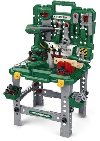 PNJB Kids Green Work Bench Tool Box, Educational Play Set, Wide Range Of Tools And Accessories, Portable Design, Easy Storage, Suitable For Ages 3 Years +