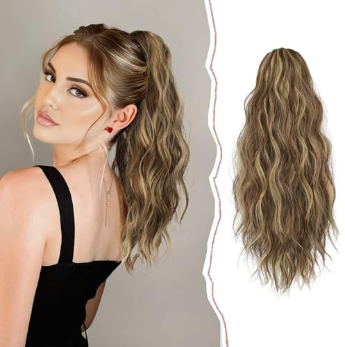 Sofeiyan Coleta Postiza Pelo Natural con Pinza, Rizado Cola de Caballo Postizos Extensiones de Cabello Sintético Extensiones Coleta Postizos de Pelo Coleta para Mujer, Castaño Claro y Rubio Decolorado