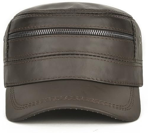 Echtes Leder Army Cap Herren Erste Schicht Baskenmütze Hochwertige Marke Männlich Warm Frühling Verstellbare Herbstmütze(Coffee)