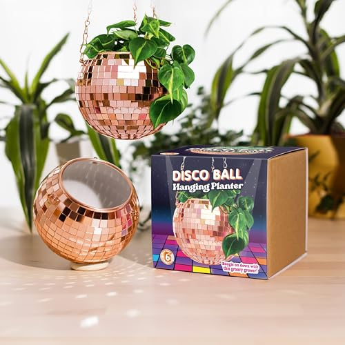 Bubblegum Stuff - Pot de fleurs à suspendre en forme de boule disco or rose – Jardinière d'intérieur pour herbes aromatiques, 15,2 cm