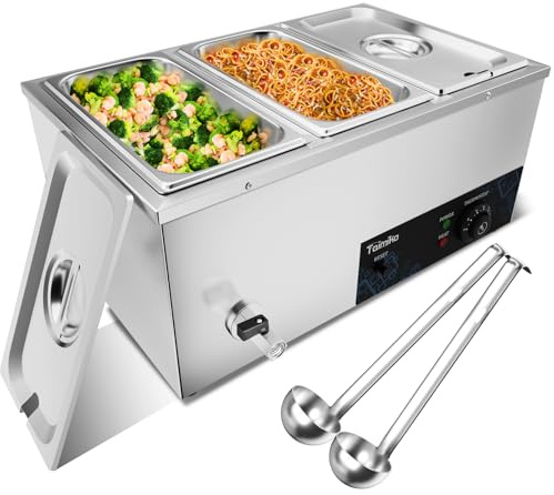 TAIMIKO Commercial Bain Marie - Buffet en Acier Inoxydable avec Bouton Anti-brûlure et réinitialisation à Sec, Chauffe-Aliments électrique, comptoir Professionnel, température réglable de 0 à 85 °C