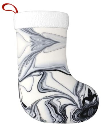 HAHAFU Schwarz-weiße Farbe, gemischter Weihnachtsstrumpf, personalisierter Druck, flauschige hängende Socken, Ornamente für Weihnachtsdekorationen, 45 cm, Schwarz , One Size Plus Tall