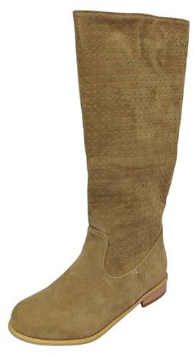 Botas Mujer Altas Planas-Botas Marrones Caña Ancha Camperas Casual Elegantes de Ante Planas Invierno