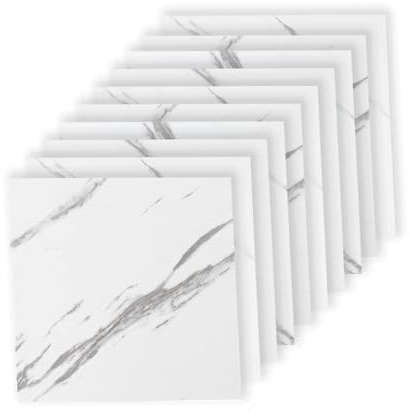 10 Sheets Vinyl Floor Tiles Self Adhesive 30x30cm/11.8x11.8in Marble effect Flooring Waterproof Peel and Stick Floor Tile Vinyl Flooring Roll for Kitchen Living Room and Bathroom Planks (Marble)