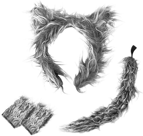 AWAVM Wolf Kostüm Wolf Ohren Plüsch & Queue de Loup für Fasching Karneval