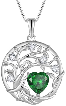 FJ Lebensbaum Kette Damen 925 Sterling Silber Baum des Lebens Halskette Anhänger Geburtsstein Schmuck Geschenke für Frauen