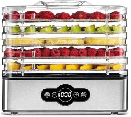 Déshydrateur alimentaire- Machine de déshydratation des aliments | Séchoir saccadé à 5 plateaux empilables en acier inoxydable avec minuterie réglable numérique et contrôle de la température Machine d
