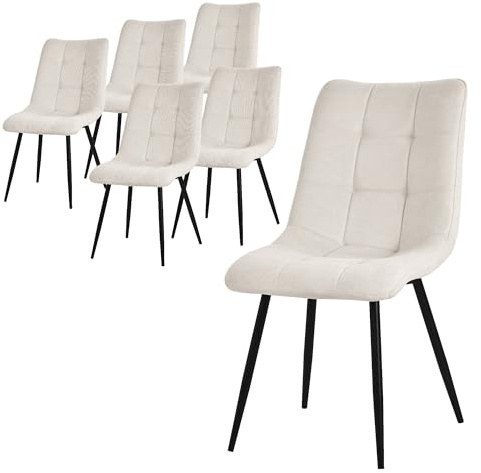 ML-Design matsalsstolar set om 6 beige, vardagsrumsstolar med tygklädsel och svarta metallben, köksstolar med ryggstöd, stoppade stolar för matsal vardagsrum kök kontor, stoppade fåtöljer