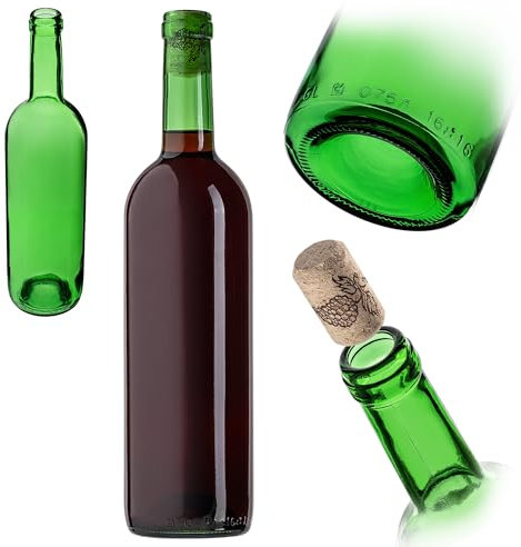 Botellas de vino KADAX 750 ml, 1 unidad, botellas de cristal vacías con corcho para vino, licores y espirituosos, botellas de licor de cristal para rellenar (verde)