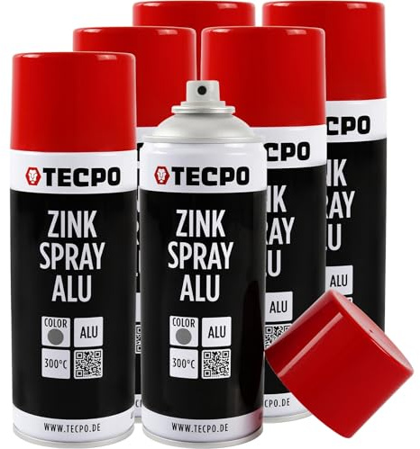 TECPO 6x Zinkspray Metall Alu Hell, 400ml Zink Alu Spray Rostschutzfarbe Korrosionsschutz Rostschutz Beschichtung Grundierung Korrosionsschutzmittel Metallschutzlack