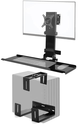 Monitor Wall Mount with Keyboard Tray and PC Wall Mount Set, Monitor and Keyboard Wall Mount Height Adjustable Fits 17-32 Computer Screens, All in One PC Wall Mount with VESA Standard, 26 Wide Plat