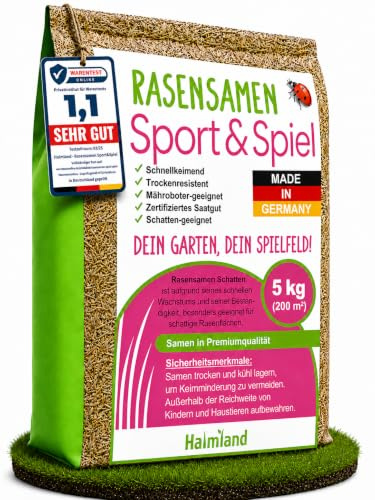 SEHR GUT getestet | Rasensamen schnellkeimend 5kg für 200m² | Sommer Sport und Spiel Rasen | Grassamen trockenresistent für Rasensaat und Nachsaat