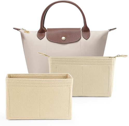 xtemtoamz Organizador de Bolsos de Mujer, Multifuncionales Bolso Interior Organizador, bolsillos interiores de Fieltro con Cremallera, Accesorios para bolsos, Beige, 2 Piezas