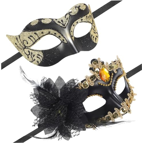 BESPORTBLE 2 Stück Tanzmaske Maskerade Partydekorationen Schwarz Rave-Maske Kostüm Mardi Gras Mask LED Theatermasken Männer Maskenball Maske Maskerademasken für Paare Plastik