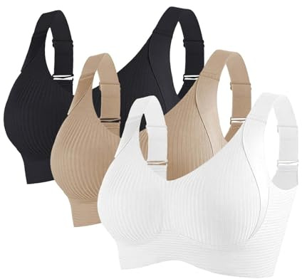 KODMNSW 3er Pack BH Damen Ohne Bügel Große Brüste Starker Halt Bra Push Up Seamless Weich Bequem BHS Gepolstert Verstellbarer Vollschalen Bustier Klassische Büstenhalter Größe M-5XL
