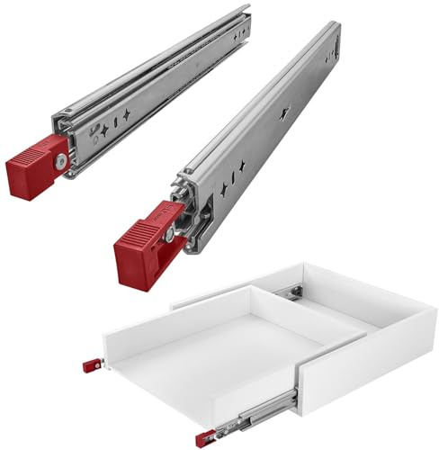 1 Paar SOTECH Schwerlastauszüge VarioSlide KV2-100-H53-L500-EH 500 mm mit Lock-in/out Einrastfunktion mit rotem Hebel Schwerlast-Vollauszug belastbar bis 100 Kg