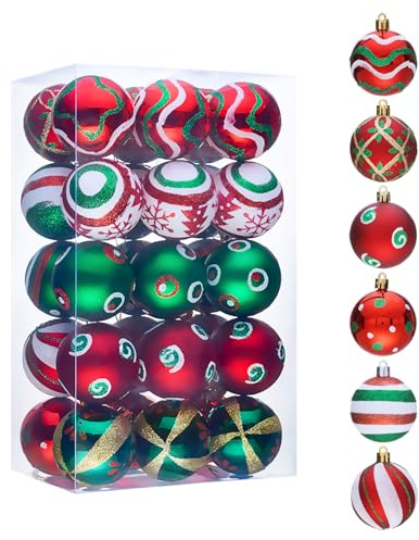 Weihnachtskugeln Christbaumkugeln Christbaumschmuck, 6CM 30 STK Rot Weiß Grün Kunststoff Bruchsicher Aufhängen Weihnahctsdeko Weihnachtsbaumschmuck Christmas Tree Decorations