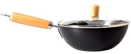 Pitycbo Padella in ferro per friggere e stufare, coperchio in vetro incluso, compatibile con induzione, 24 Cm