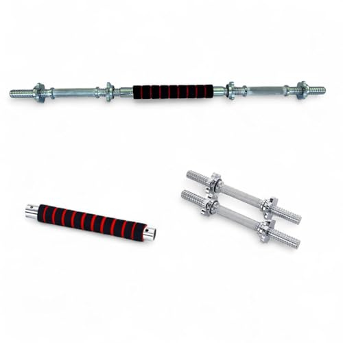 Coppia manubri 35 cm Ø25 mm filettati + barra collegamento 30 cm | Trasforma 2 manubri in bilanciere unico | Per dischi 25 mm | Allenamento pesi, home gym, fitness, bodybuilding