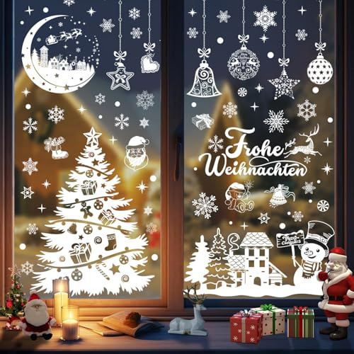 10 Blatt Fensterbilder Weihnachten Selbstklebend, Weihnachtsdeko Innen Fenster Fensteraufkleber Weihnachten Wiederverwendbar, Weihnachts Fensterbilder für Winter Weihnachten deko