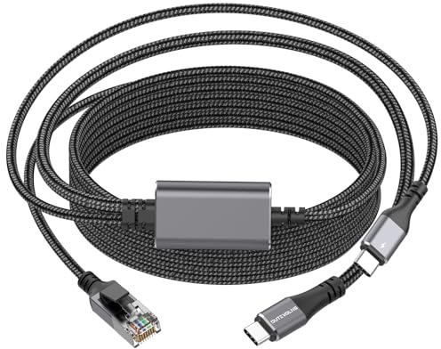 Câble USB C à Ethernet avec 100W Charge 2M, Type-C PD & Gigabit LAN 2 en 1 | Câble Réseau RJ45 vers USB-C avec USBC Mâle PD, Connecté Directement, Tressé en Nylon, pour MacBook, Windows10/11