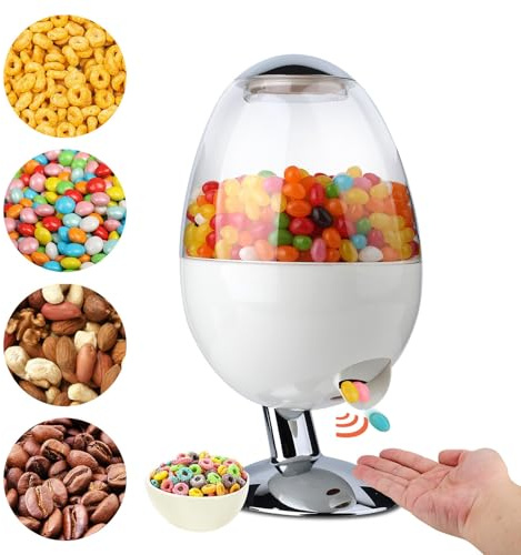 Automatic Candy Dispenser - Transparent Acrylic Nut & Coffee Bean Dispenser with 3 Options - Perfect for Office, Home, or Party Use - White Color