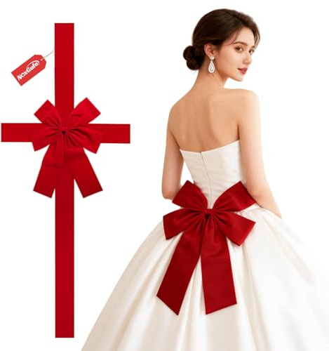 NoxGule Bow for Front Door, 40cm×50cm, Front Door Bows, Decorative Door Bow, Bow Decorations for Window, Car, Suitable for Christmas, Wedding, Parties (Red)
