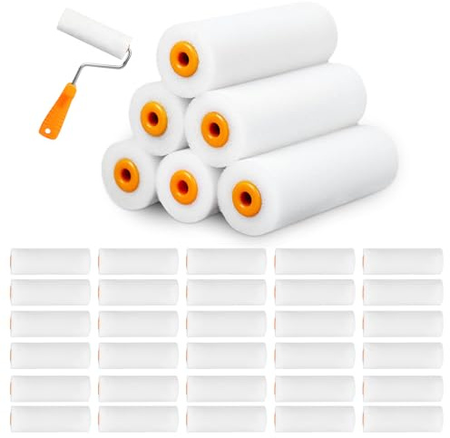 30 x lackerulle, 10 cm skumrulle, 4 tums skumfärgrulle, målarrulle liten skumrulle fin, skumlackeringsrulle för alla plana ytor, dörrar, bord, väggar
