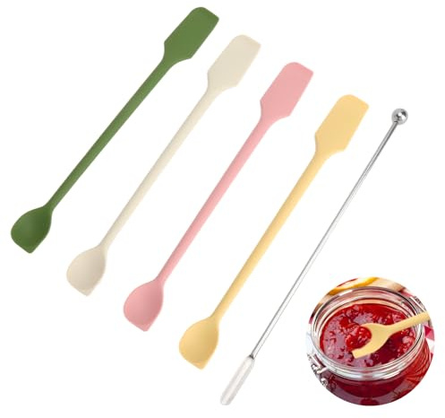 4 Stk Mini Silikon Spatel, Doppelkopf Teigschaber Klein Silikonspatel | für Kleine BehäLter und Schwer Erreichbare Stellen, Lange Griff Restelöffel für Marmelade, Lotion, Schmale