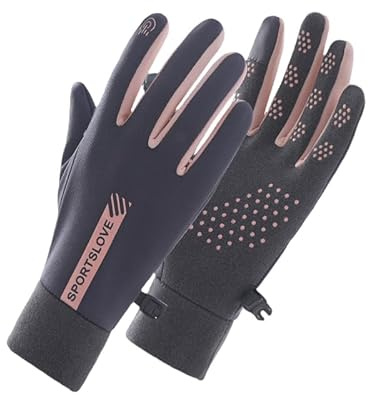 STIM Guantes Ciclismo Mujer Guantes Deportivos Cálido Resistentes al Viento Gris-Rosa