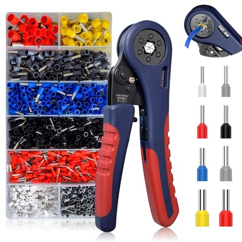 Crimpzangen-Satz mit Aderendhülsen-Set für 0,08-10 mm² Zange Sechskant Presszange Aderendhülsen-Set von Zangen für Isolierung unisolierte das oder im Haus 1200 Stück