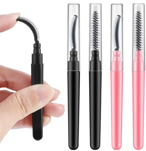 4 Pcs Silicone Eyelash Separator, Lashes Brush Separator, Mascara Brushes, Reusable Mascara Brush Wand, Eyebrow Spoolie Brushes Eyelashes Definer with Lid (Pink, Black)