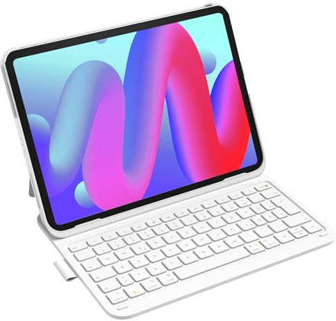 Inateck Étui Clavier iPad 10e/11e gén., Clavier Ultraléger avec Porte-Stylet pour iPad 11e (2025 11 A16)/10e (2022 10.9), Air 11 M4/M3/M2 (2026/2025/2024), Air 5/4, Pro 11 4/3/2/1, AirTap Blanc