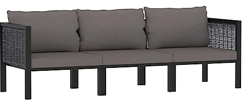 Bucmath 3-Sitzer-Sofa, Anthrazit Poly Rattan, Aluminiumrahmen, 200x68x64 cm, Outdoor Gartenmöbel Loungesofa mit Kissen für Terrasse, Balkon