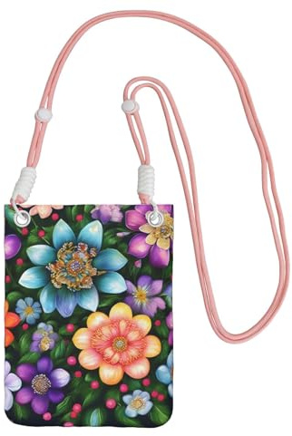 KLJnmbb Blomma Diamant Målningar Tryck Kvinnor Män Mobiltelefon Crossbody Väska Mobilväska Plånbok för Resetillbehör, Rosa, En storlek