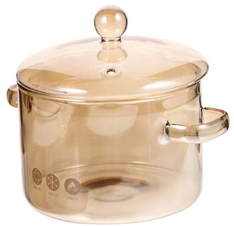 MUCKLILY 1300Ml Borosilicate Glass Simmer Pot with Lid Double Handle Heat-Resistant Glass Stockpot for Stove Cooking Soups Stews Milk and Pasta