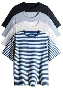 THE SET - Camisetas Manga Corta Mujer, Camisetas Mujer 100% Algodón, Estilo Relajado, Talla S - Pack de 4 Multi S
