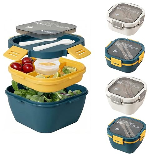 URMONA Salatbox 1700 ml mit Fächern und Besteck, auslaufsichere Lunchbox