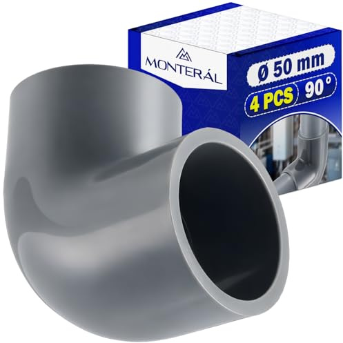 4 Piezas Curva PVC 90° Ø 50 mm Hembra-Hembra para Tubo de Presión - Codos de PVC para Suministro de Agua Saneamiento y Drenaje - Garantía de 10 Años - MONTERAL