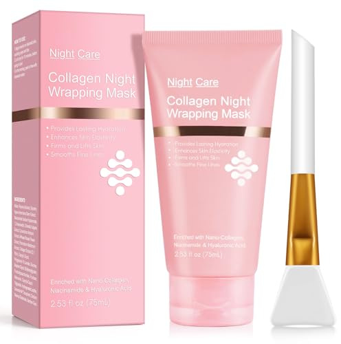 Collagen Night Wrapping Mask, Peel Off Mask with Jelly Brush – Overnight Hydrating Face Mask, Skincare for Elasticity & Moisture Care, Suitable for All Skin Types