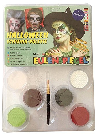 Eulenspiegel 450154 - Schmink-Palette Halloween, Schminkset, Karneval, Halloween, Mottoparty | Umfangreiche Ausstattung mit Schminkfarben & Zubehör, für Halloween, Karneval & Mottopartys