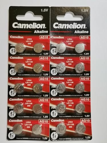 Camelion Lot de 20 piles bouton AG10 LR54 389 GP62A SR1130W