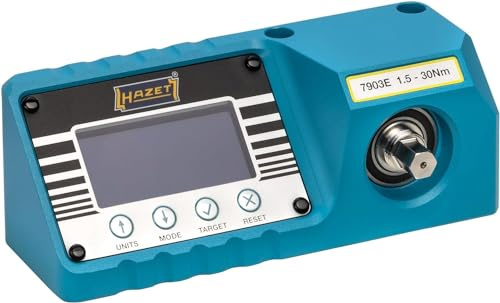 Hazet Drehmoment-Prüfgerät, elektronisch, 1,5 – 30 Nm 7903E, Länge 175 mm | Antrieb 3/8 Zoll (10 mm) Sechskant massiv, 1/4 Zoll (6,3 mm) Vierkant hohl, 3/8 Zoll (10 mm) Vierkant hohl, Länge 175 mm