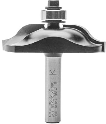 ENT 17190 Fresa para perfilado de moldura de engalletadora, en carburo, Vástago (S) 8 mm, Diámetro (D) 50,8 mm, NL 12,7 mm, R 9,52 mm, T 19 mm, SL 32 mm, con rodamiento de bolas