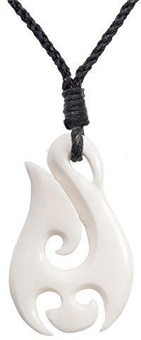 81stgeneration Handgeschnitzter HEI Matau-anhänger aus Knochen | Surfer-Accessoires für Herren | Handgemachte Tribal Fischhaken Kordel Halskette | Koru-spiralamulett im Maori-Stil
